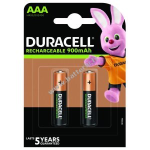 Duracell Batterie rechargeable AAA, Micro, HR03 900mAh Blister de 2