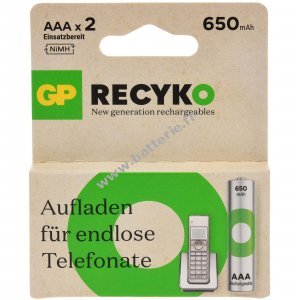 Batterie pour GP HR03 Micro AAA 2 pcs. blister 650mAh