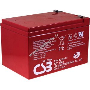 CSB Batterie au plomb EVH12150/X3 12V 15Ah rsistante aux cycles