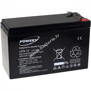 Powery Batterie plomb-gel 12V 9Ah (remplace galement 7,2Ah / 7Ah)