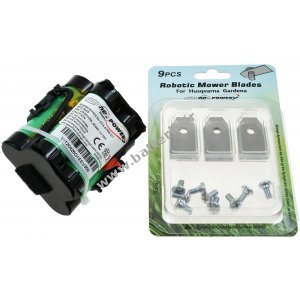 Batterie d'alimentation pour robot de fauche Gardena R70Li / R40Li / R45Li / R38Li avec 9 lames de rechange