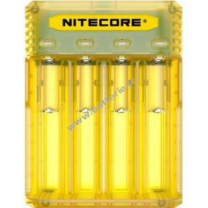 Nitecore Q2 Chargeur  quatre fentes pour batteries Li-Ion, par exemple 18650, 14650, 16340 et bien d'autres, jaune