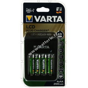 Varta Chargeur enfichable avec cran LCD et USB comprenant 4x Varta AA batteries rechargeables R2U 2100mAh