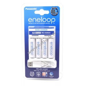 Chargeur Panasonic USB eneloop BQ-CC61USB avec 4x piles AA eneloop 1,9Ah et cble Micro USB