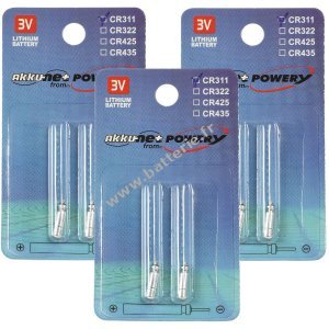 6x pile bton, pile stylo CR311 pour par exemple les cannes  pche, indicateur de morsure lithium 3x2 blisters