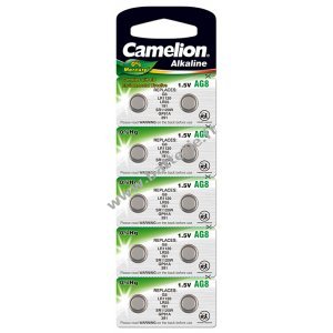 Camelion Batterie bouton LR55 / AG8 / G8 / LR1120 / 191 / SR1120W / GP 91A / 391 Blister de 10