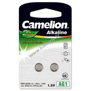 Camelion Batterie bouton 364 LR60 LR621 AG1 Blister de 2