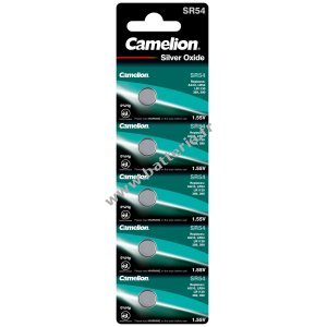 Camelion Pile bouton oxyde d'argent SR54 7 G10 / LR1130 / 389 / SR1130 / 189 5pcs blister