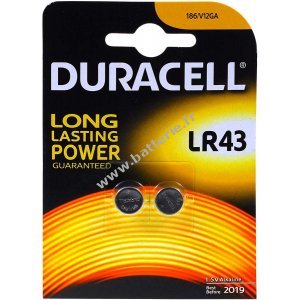 Duracell Pile bouton LR43 LR1142 AG12 V12GA blister de 2