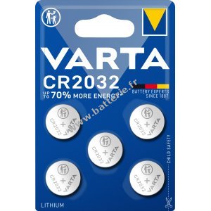 Pile bouton au lithium Varta CR2032, remplace DL2032 IEC CR2032 5-pack blister pack