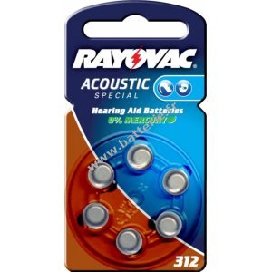 Rayovac Acoustic Batterie spciale pour appareils auditifs 312 / 312AE / AE312 / DA312 / PR41 / V312AT blister de 6 pices