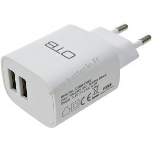 Powery Adaptateur multicharge avec 2 prises USB 2.4A Blanc