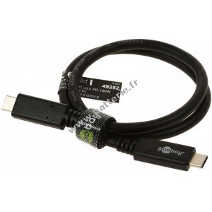 goobay USB-C  USB-C PD chargement rapide, cble de synchronisation 0,5m 5A