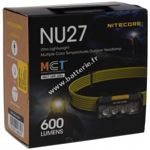Nitecore NU27 LED Lampe frontale, Headlamp, USB-C, max. 600 lumens noir