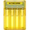 Nitecore Q2 Chargeur  quatre fentes pour batteries Li-Ion, par exemple 18650, 14650, 16340 et bien d'autres, jaune